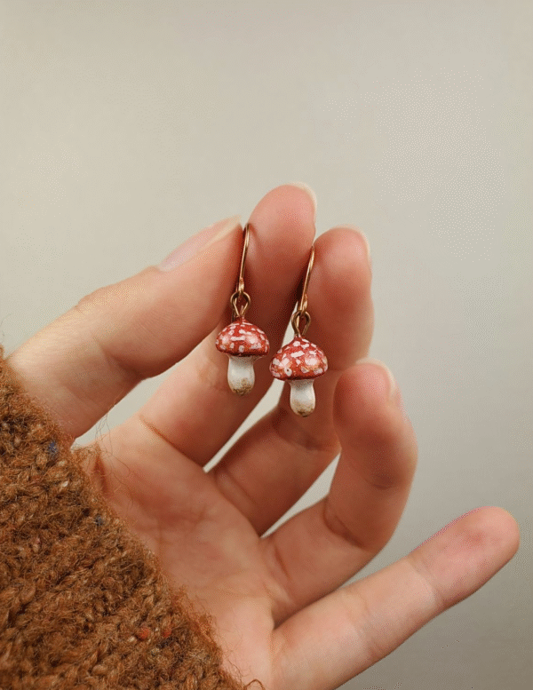Dainty Amanita Mushroom Earrings
